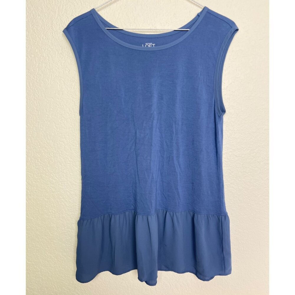 LOFT Periwinkle Blue Tank Top Sheer Peplum Hem M
